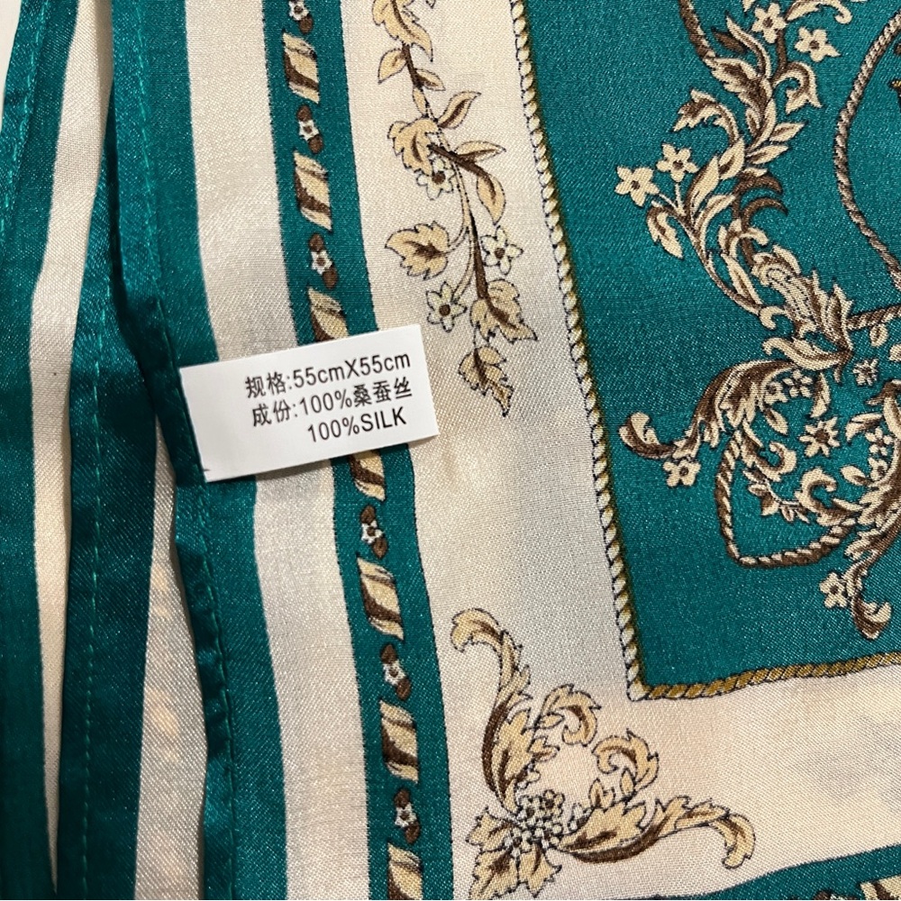 Beautiful Teal and Cream Silk Head Scarf - Picture 5 of 7